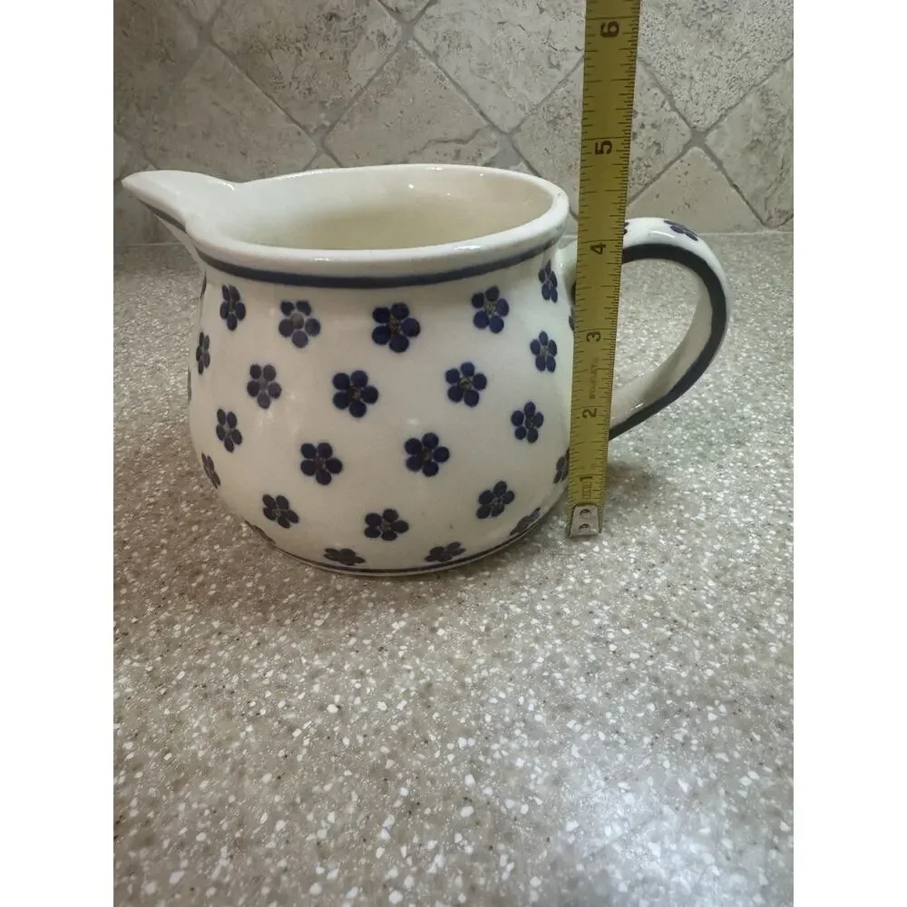 VTG Heise Original Bunzlau Germany Ceramic Pitcher Daisy Dots Milchtopf Milk Jug